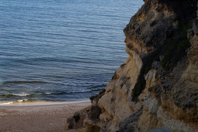 High angle view of rocks on beach