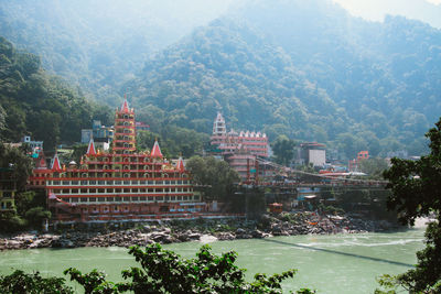 High angle view of buildings in city