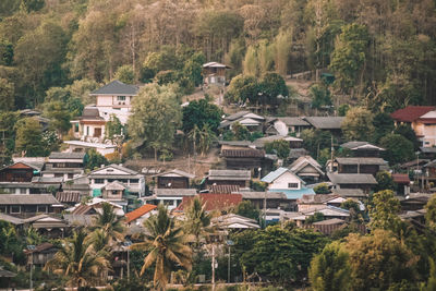 High angle view of buildings in town