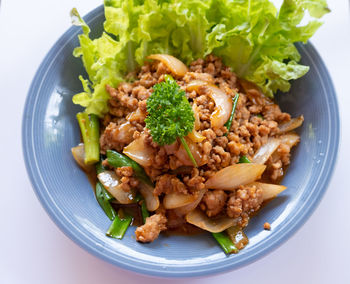 High angle view of meal served in plate
