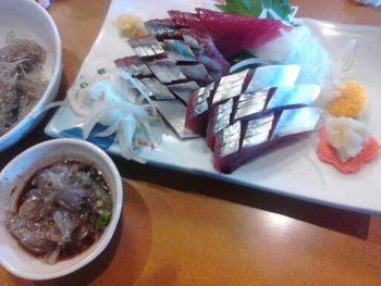 Close-up of meal served on table