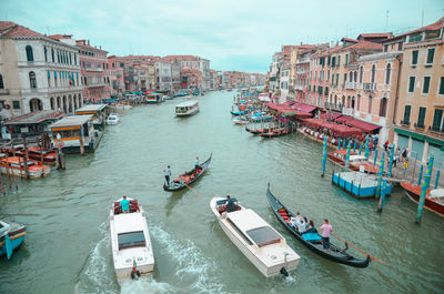 Boats moored at harbor