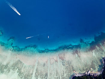 High angle view of airplane over sea