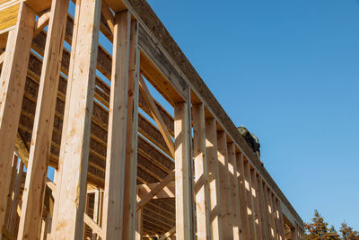 Low angle view of building against clear blue sky