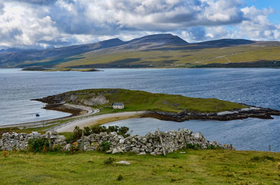 Scenic view of lake against sky