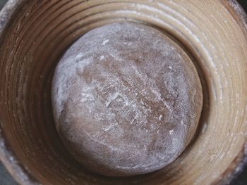 High angle view of bread in glass on table