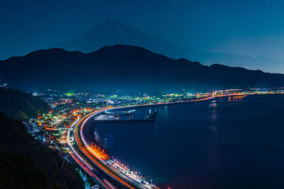 Panoramic view of illuminated city against sky at night