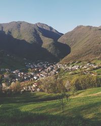 High angle view of landscape against clear sky