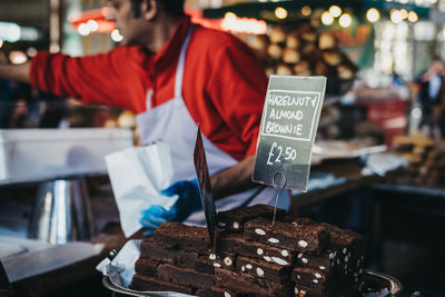 High angle view of chocolate cake in store