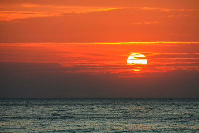 Scenic view of sea against romantic sky at sunset