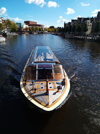 High angle view of boat in river