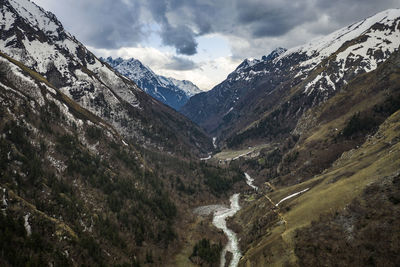 Scenic view of snowcapped mountains against sky