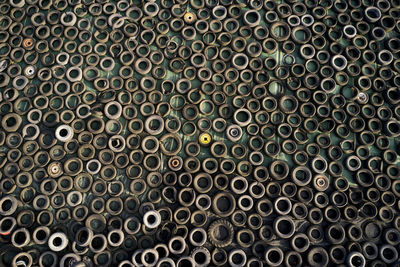 Full frame shot of green bottles