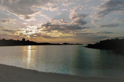 Scenic view of lake against sky during sunset