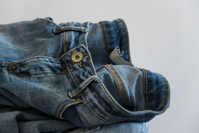 High angle view of jeans on table