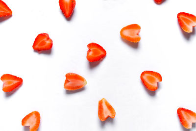 High angle view of macaroons over white background