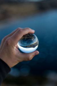 Close-up of hand holding crystal ball