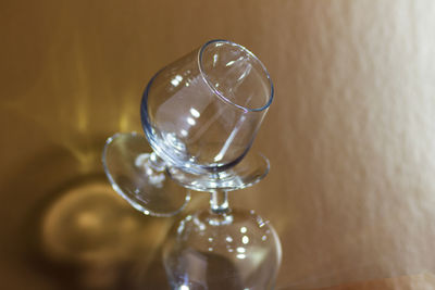 High angle view of glasses on table