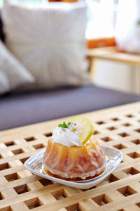 Close-up of dessert in plate on table