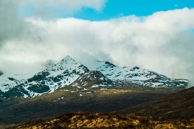 Scenic view of snowcapped mountains against sky