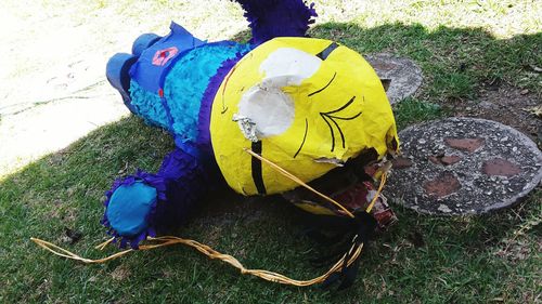 High angle view of toy ball on field