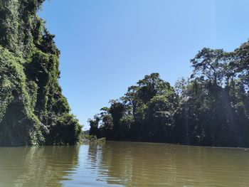 Scenic view of lake against clear sky