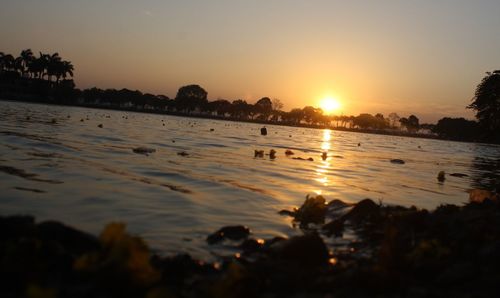 Scenic view of sea at sunset