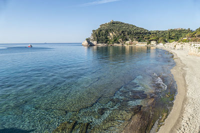 Scenic view of sea against clear sky