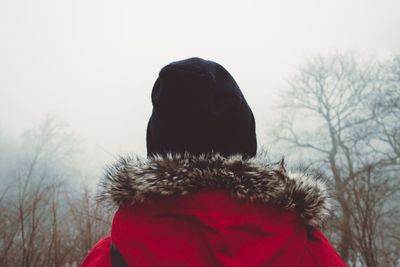 Rear view of child on snow covered landscape