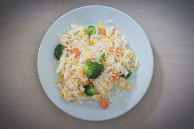High angle view of salad served on table
