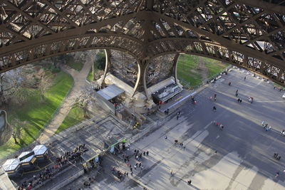 High angle view of road below eiffel tower