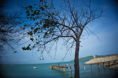 Scenic view of sea against blue sky