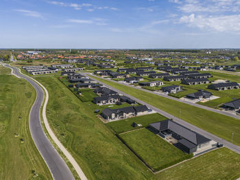Aerial photo of residential area in fonnesbæk, ikast, denmark