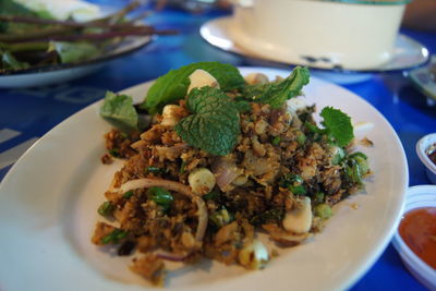 High angle view of meal served in plate