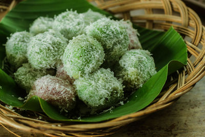 High angle view of vegetables in basket on table