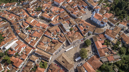 High angle view of buildings in city