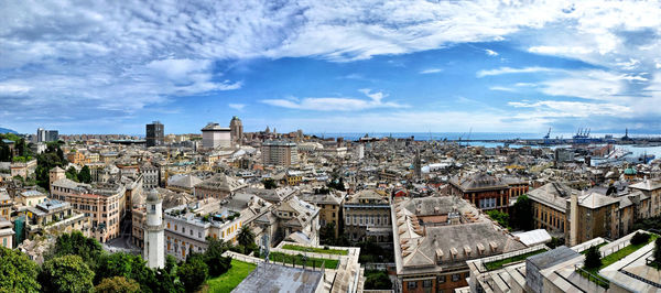 High angle view of cityscape against sky