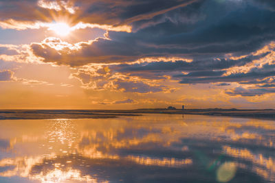 Scenic view of lake against sky during sunset