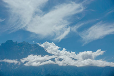 Low angle view of majestic mountains against sky