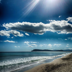 Scenic view of sea against blue sky