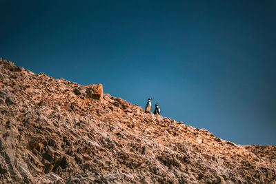 Low angle view of mountain against clear blue sky