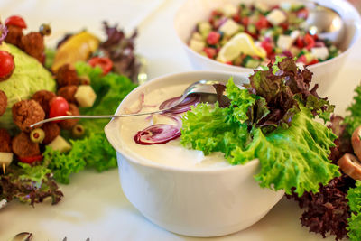 Close-up of food served in plate