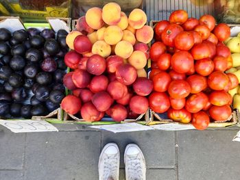 Low section of fruits for sale at market