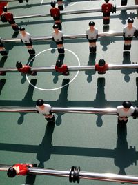 High angle view of people in soccer field