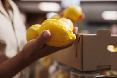 Cropped hand holding lemon