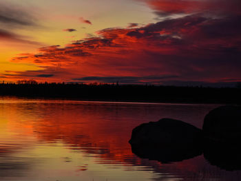 Scenic view of lake against sky during sunset