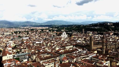 High angle shot of townscape against sky