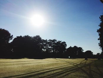 Scenic view of landscape against clear sky on sunny day