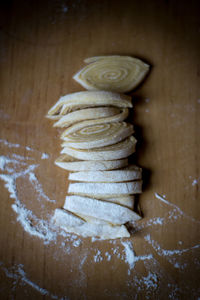 Close-up of stack on table