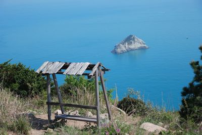 Scenic view of sea against blue sky